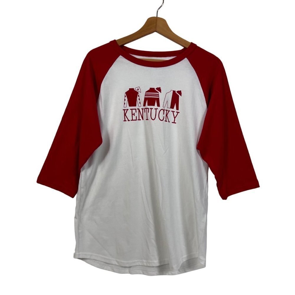 NWT Equine Artwear Youth Kentucky Derby Shirt Tee Long Sleeves Red White size XL